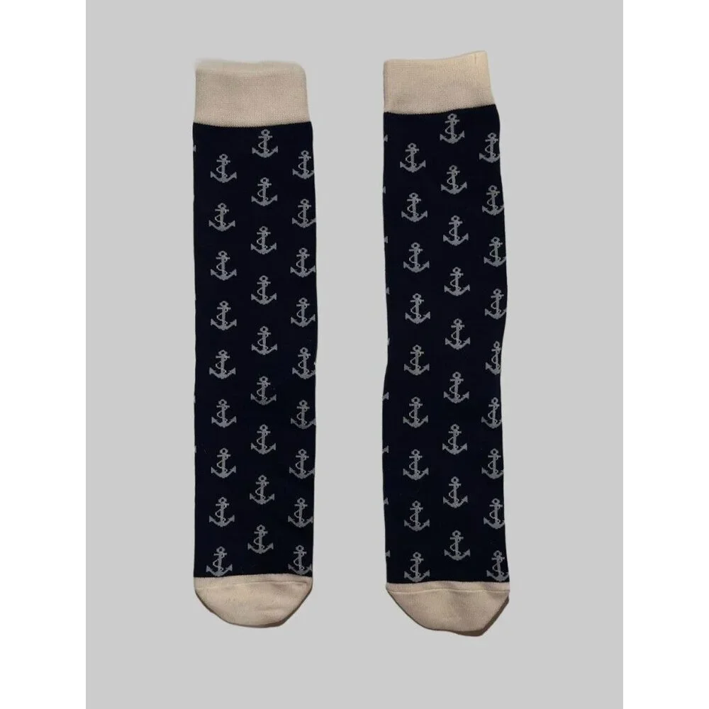 NWOP Navy Blue Anchor Crew Socks Nautical Preppy Sorority Delta Gamma Style 16